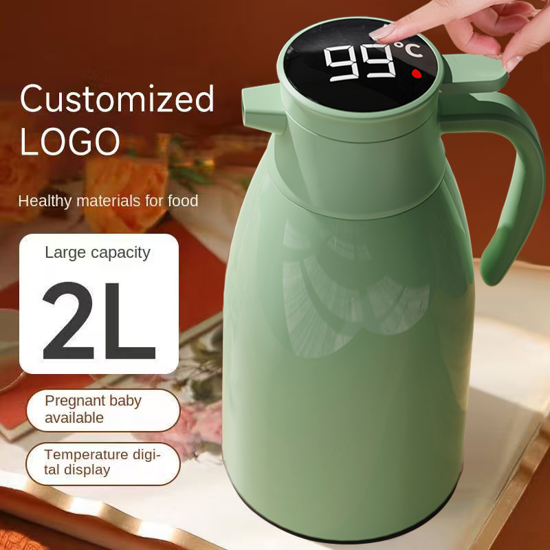 Digital Display Stainless Steel Thermos Kettle 2L Large Capacity 24-36 Hours Thermal Insulation Eco-Friendly Portable Hand Grip