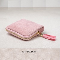 Pochette de voyage personnalisée rouge avec logo, en tissu tissé, pour bijoux, petite, avec fermeture éclair et pompon