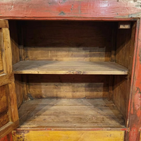 Lemari kayu solid antik tiga pintu, panel dicat tangan, lemari makan dekoratif multifungsi