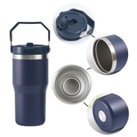 Gobelet en acier inoxydable de 30 oz et 20 oz, bouteille d'eau, gobelet de sport d'extérieur avec poignée et couvercle à paille rabattable, anti-fuite, gobelet de voyage