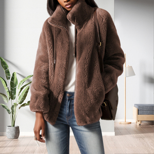 Manteau d'hiver en polaire shaggy chaud et court, grande taille, avec fermeture éclair, style mode - Product Image 6