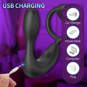 Anneau <span class=keywords><strong>p</strong></span>énien multi-mode avec stimulateur du point <span class=keywords><strong>P</strong></span>, vibrateur de prostate, télécommande, ABS+Silicone, étanche IPX7, 12 modes pour - Product Image 6