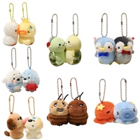 Porte-clés en peluche pour couple, pendentif animal de dessin animé, poupée en peluche avec chaîne à billes métalliques, cadeau de Saint-Valentin pour couple