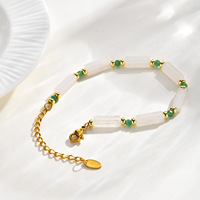 Bracelets porte-bonheur vintage en pierre naturelle agate blanche et jade vert bambou de Bingxin Jewelry pour femmes