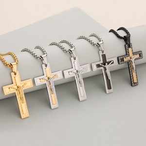 Fashion Gold Plated Hollow Pendant Stainless Steel Jesus <b>Cross</b> Pendant - Product Image 1