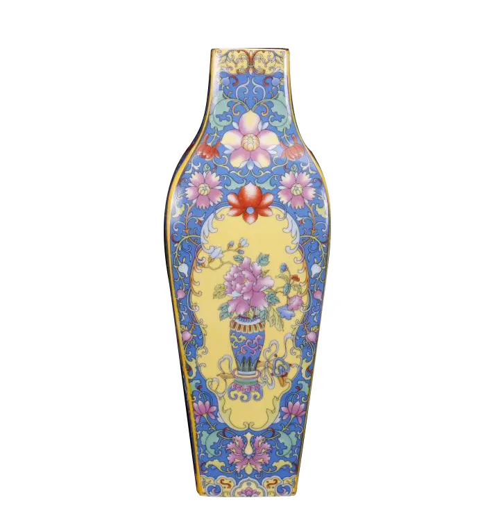 Günstige Großhandel Antike Chinesische Kleine Quadratische Keramik Cloi sonne Vase Antike Qing Dynastie Keramik Vase Dekoration Museum Vase