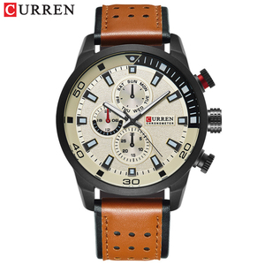 CURREN 8250 Montre à quartz chic pour homme Bracelet en cuir de luxe étanche à l'eau Grande montre de loisirs vintage Design - Product Image 2
