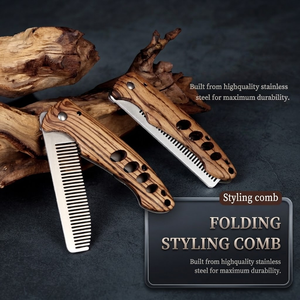 Nuovo Pettine Pieghevole Multifunzionale per <span class=keywords><strong>Capelli</strong></span> <span class=keywords><strong>e</strong></span> <span class=keywords><strong>Barba</strong></span> con Manico in Legno <span class=keywords><strong>e</strong></span> Pettine Tascabile in Acciaio Inossidabile - Product Image 1