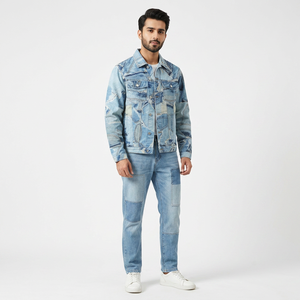 <b>Custom</b> Men's Multi Pocket <b>Denim</b> <b>Jacket</b> Zipper Front Flip Pocket Distressed Casual Stand Windproof Hooded Vintage OEM Service - Product Image 1
