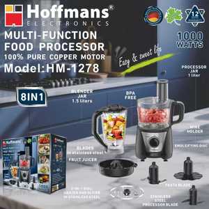 <span class=keywords><strong>Robot</strong></span> <span class=keywords><strong>culinaire</strong></span> Hoffmans HM-1278 220V, moteur en cuivre 1000W, 8 en 1, mixeur de cuisine, bol sans BPA, hachoir à viande, trancheuse à légumes - Product Image 5