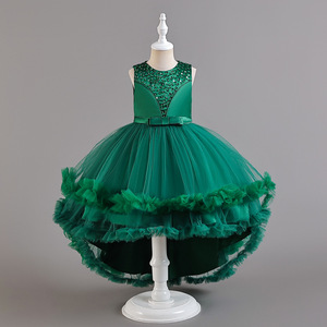 Girls' Green Princess Dress With Tulle Skirt And <b>Sequin</b> Bodice For Stage Performance - Product Image 2