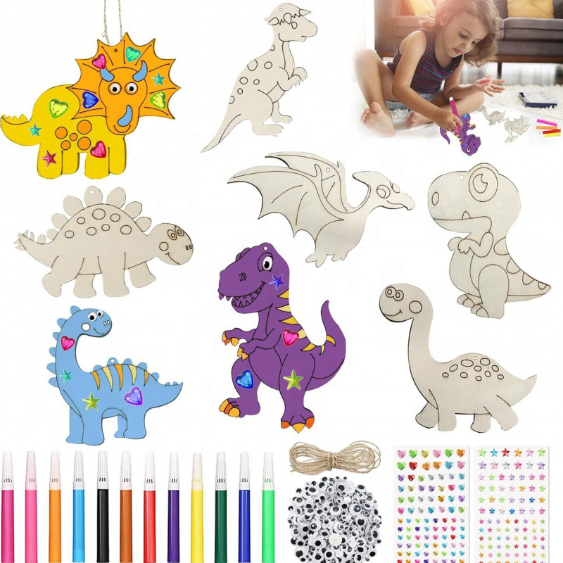 48 astillas de madera de dinosaurio + 48 cuerdas de cáñamo