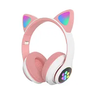 Redução de ruído de orelha de gato, fone de ouvido sem fio dobrável para meninas e crianças