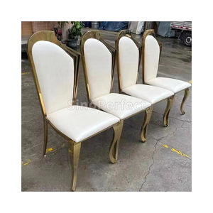 Chaise de salle à manger de style tendance en acier inoxydable doré et blanc pour restaurant, banquet en plein air, mariage, événements - Product Image 1
