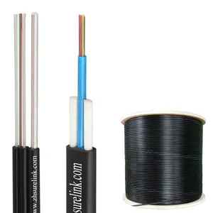Aerial jaket PVC atau LSZH SM MM kabel serat optik luar ruangan kabel dengan solid atau carued messenger kabel Drop datar