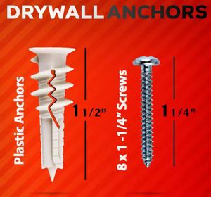 Self Drilling Drywall <strong>Anchors</strong> Dry and Screws <strong>Kit</strong> for Drywall,52 Threaded Plastic Sheetrock <strong>Anchors</strong> + 52#8 X 1-1/4'' Screws - Product Image 1