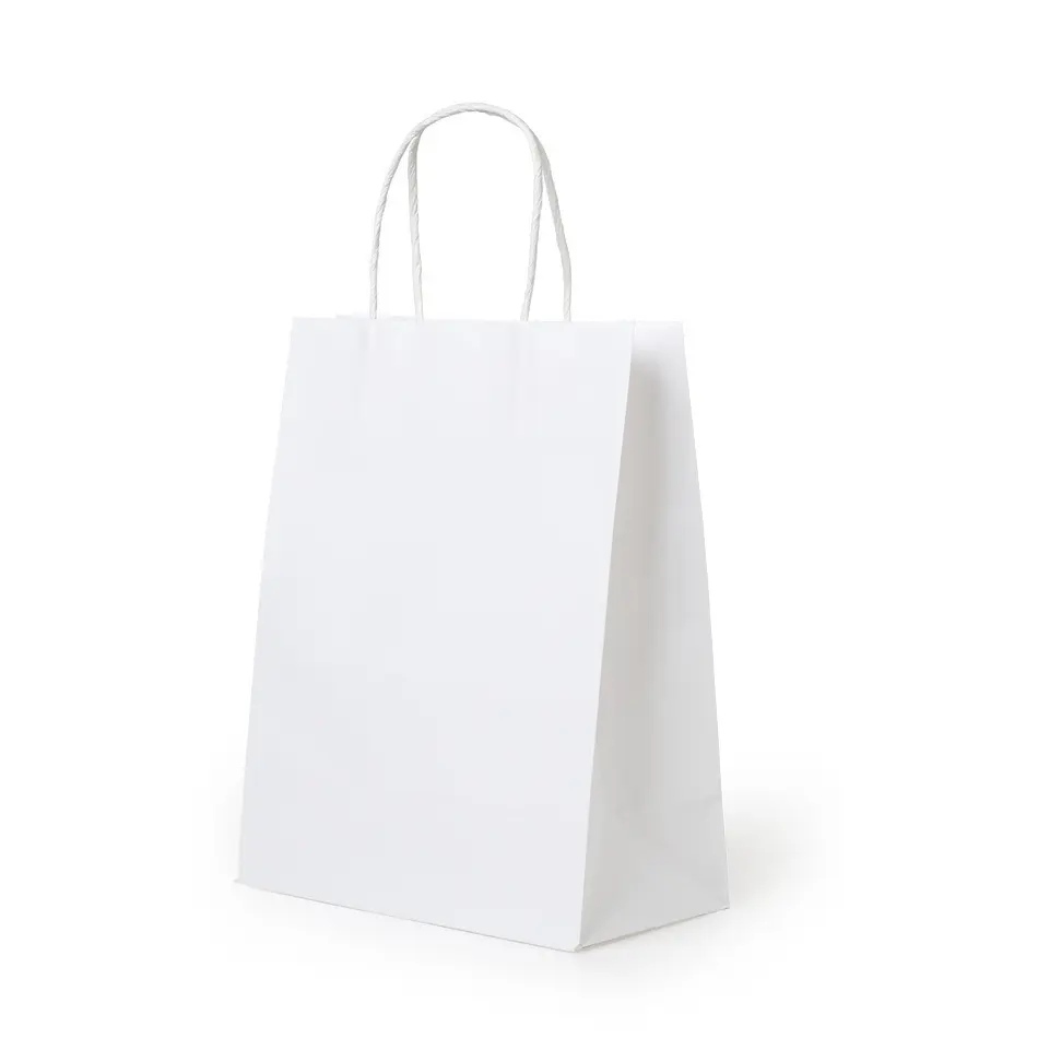 Sacchetti regalo kraft di carta bianca da 100 gsm economici più venduti con manici