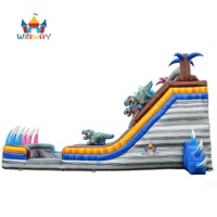Toboggan aquatique commercial gonflable Dino Duel de 18 pieds à double piste avec piscine pour location événementielle et événements estivaux