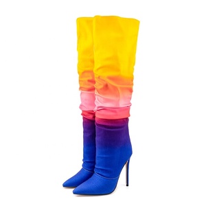 <span class=keywords><strong>Botines</strong></span> largos plisados hasta la rodilla con tacones altos ajustados estilo Stiletto de talla 47 coloridos para <span class=keywords><strong>mujer</strong></span> con punta en pico ESTILO OCCIDENTAL - Product Image 5