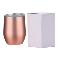 Gobelet à vin en acier inoxydable à double paroi de luxe en or rose 12 oz, verre à champagne sans pied en forme d'œuf de 12 oz avec couvercle coulissant