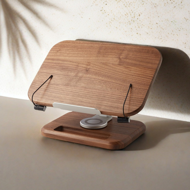 Solid Wood 360 Degree Rotatable Natural Wooden Bookshelf Adjustable Page Clip Reading Stand Folding Tablet Stand for Office Home