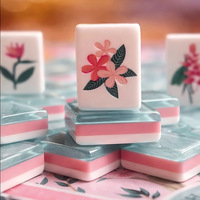 Ubin Mahjong Akrilik Berlapis Kustom Modern Tema Botani Kaktus Hijau Mint Pink Ramah Lingkungan Mewah untuk 4 Pemain