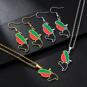 Conjunto de Joyería para Mujer con Mapa de <span class=keywords><strong>Martinica</strong></span>, Bandera Esmaltada, Contorno de <span class=keywords><strong>la</strong></span> Isla, Acero Inoxidable, Pendientes Colgantes y Collar con Colgante - Product Image 1