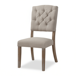 Chaise de salle à manger capitonnée en tissu beige avec pieds en bois, design moderne pour l'ameublement de la maison - Product Image 1