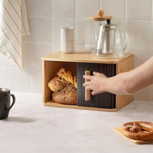 Bread Box Desktop Dessert Pastry Storage Box with Door Kitchen <b>Spice</b> <b>Jar</b> Organization Household Solid Wood Baking Box - Product Image 3