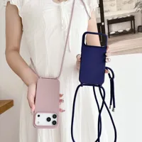 Coque de téléphone souple en silicone liquide pour iPhone 18 17 16 15 14 Plus 13 Pro Max, avec sangle mate et finition bonbon, accessoires de téléphone en gros