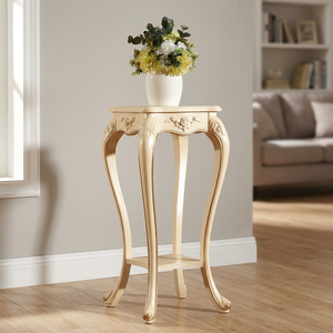 Antique Gold Hand-Carved Traditional Eco-Friendly Teak Wood Flower Stand Solid Wood Movable Home Furniture Decorative <b>Table</b> - Product Image 1