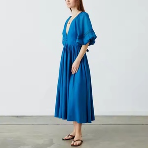 Vestidos Formales de Lino de Alta Calidad a la Moda, Vestidos Casuales de Oficina de Verano de Color Sólido y Sexy para Mujer - Product Image 2