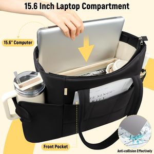 <span class=keywords><strong>Sac</strong></span> fourre-tout de travail léger pour femmes <span class=keywords><strong>grand</strong></span> compartiment pour ordinateur portable 15.6 pouces porte-gobelet poche pour bouteille d'eau <span class=keywords><strong>sac</strong></span> <span class=keywords><strong>à</strong></span> <span class=keywords><strong>main</strong></span> <span class=keywords><strong>noir</strong></span> gonflé - Product Image 6