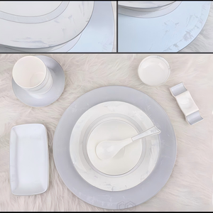Ceramic <b>Bowl</b> <b>With</b> <b>Lid</b> White And Silver Rimmed <b>Microwave</b> Safe Dishwasher Safe Dinnerware Set - Product Image 6