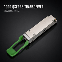 Modul Transceiver Optik 100G QSFP28 LR4 FTTH Panjang Gelombang 850nm Transmisi hingga 100m Konektor MPO 12-Serat Serat Multimode MMF