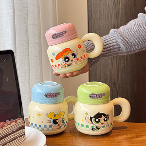 Tasse en céramique Zuo Mu Powerpuff Girls avec couvercle, cadeau de printemps 2025 pour femmes, design réutilisable - Product Image 3