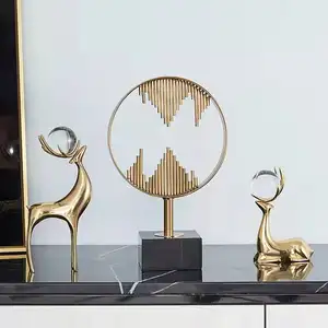 Luxury creative home ornaments metal crafts decoration home accessories metal with marble base home decor