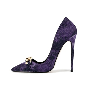 <span class=keywords><strong>Scarpe</strong></span> con tacco alto da <span class=keywords><strong>donna</strong></span> alla moda in <span class=keywords><strong>Denim</strong></span> Tie-Dye a punta con lussuosi stili a catena spessa in metallo - Product Image 3