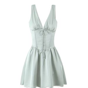 Vestido de Verano Sexy Estampado sin Mangas con Cuello en V para Mujer, Mini Vestido Casual de Moda, Vestido Ajustado con Cuello en V Francés, Estilo Corsé - Product Image 1