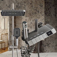 Ensemble de douche gris pistolet avec robinet à pression douce effet pluie, à affichage numérique intelligent, à touches de piano et à valve céramique massante