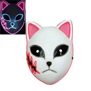 Fox Mask Photography Halloween Adults Merchandise Japanese Led Fox Cat Mask Makomo Sabito Tanjirou Anime Cosplay Mask