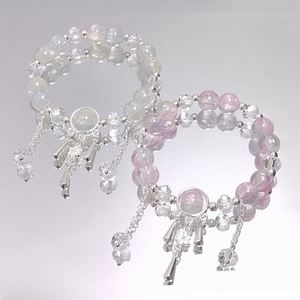 Pulsera de cuentas de cristal con esmalte cristalino, estilo campanas de viento, de fantasía, con cuentas de cristal craquelado tipo palomitas de maíz, colorida - Product Image 3