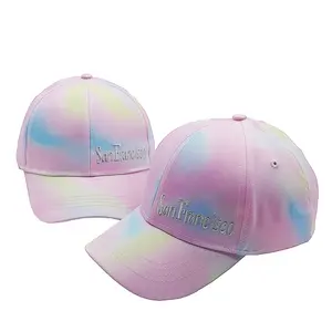 High Quality Custom Hats Logo Embroidered Tie Dye Baseball Cap Wholesale Designer Adjustable Kids Girls Pink Gift Sports Blank