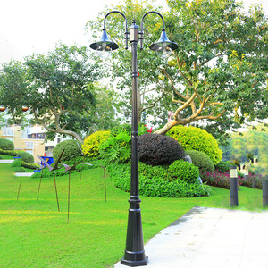 Outdoor Brass Garden Lamp <b>Post</b> with Dual Glass Shades 2700K Warm White AC 220V IP66 Motion Sensor <b>Solar</b> Non-Detachable Fixture - Product Image 5