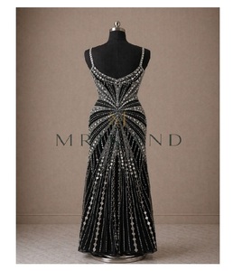 Vestido Maxi de Seda para Mujer, con Pedrería Negra, Elegante, con Tirantes Finos, para Eventos Nocturnos - Product Image 2