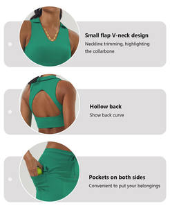 ชุดสปอร์ตบรา2ชิ้นเปิดหลังคอวีสำหรับผู้หญิงกระโปรงเทนนิสกระเป๋าข้างสำหรับเล่นกีฬากำหนดได้เอง - Product Image 2