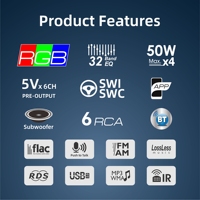 Reproductor MP3 para Auto de Un Solo DIN, Bluetooth, Manos Libres, 5V RCA, 6 Canales, Ecualizador de 32 Bandas, X Bass, RDS, FM, AM, USB, AUX