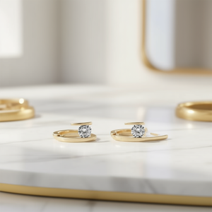 Boucles d'oreilles en cristal or jaune, design géométrique moderne, serti de pierres, pour femmes, à porter au quotidien - Product Image 2