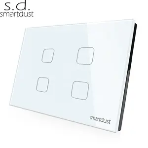 Smartdust Soft Touch Electrical Switch Led Wall 4 Gang 1 Way Blue Light Black And White Light Switch