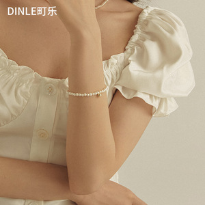 Dinle Natural Freshwater Pearl <b>Bracelet</b> White Less Than 3mm <b>Adjustable</b> Women's Everyday Wear Jewelry - Product Image 1
